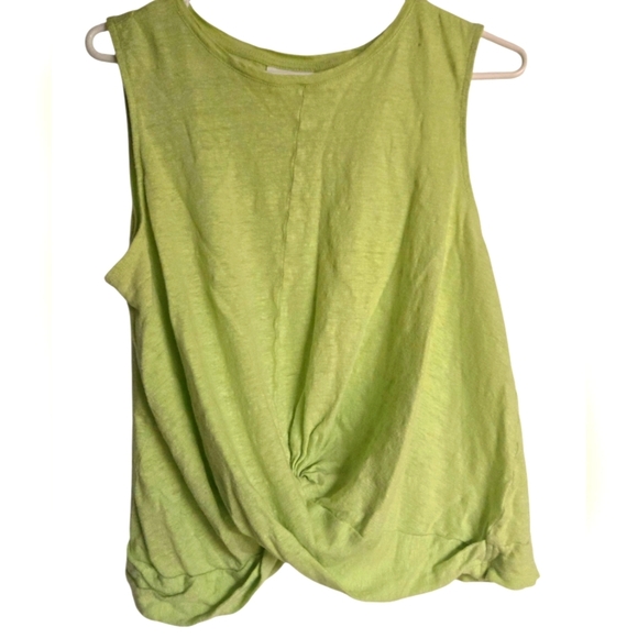 J. Jill Love Linen Sleeveless Green Top With Twist Front Large Petite - Picture 1 of 4